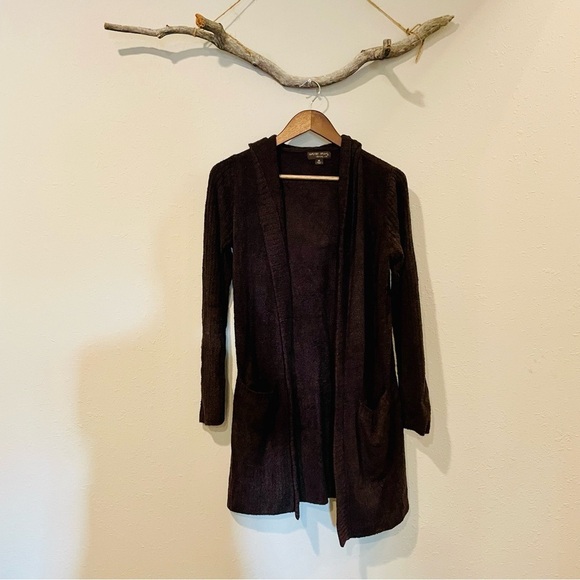 Barefoot Dreams CozyChic Lite Relaxed Hooded Cardigan in Brown - Picture 2 of 8